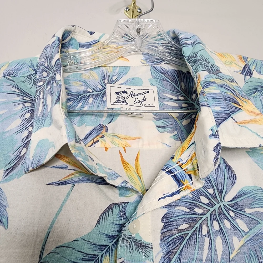 American Eagle Tropical Blue Floral Men's Shirt‎ XXL